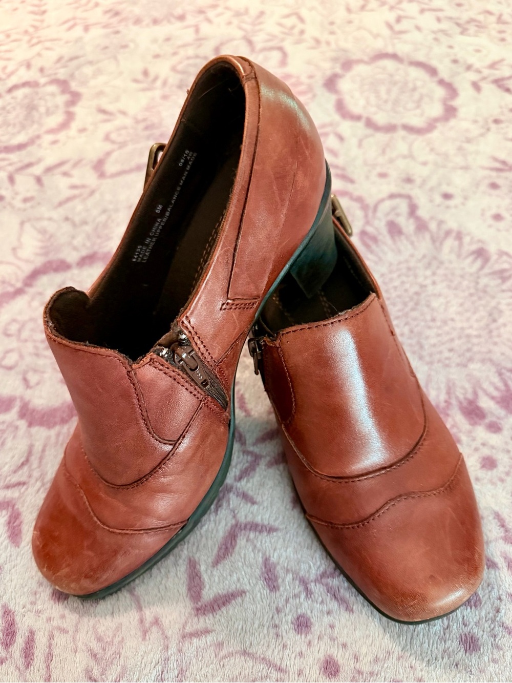 Clarks Women's Brown Leather Heeled Zip Booties
